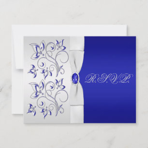 Tarjeta de respuesta floral real azul y plata
