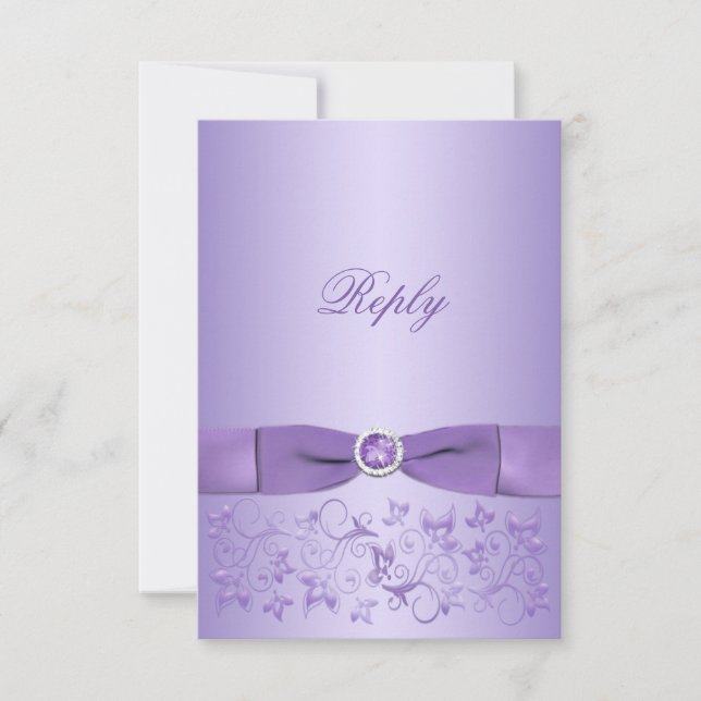 Tarjeta de respuesta floral RIBBON Lilac IMPRESA (Anverso)
