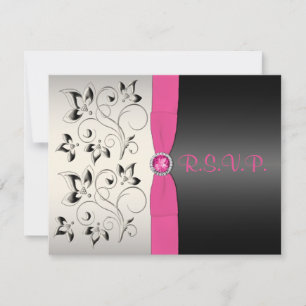 Tarjeta de respuesta floral RIBBON rosada de plata