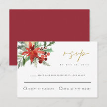Tarjeta de respuesta floral roja para boda de invi
