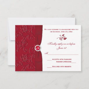 Tarjeta de respuesta floral roja y blanca de rubí
