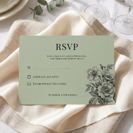 Tarjeta de respuesta floral romántica verde salvia