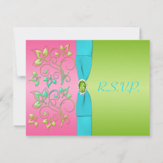 Tarjeta de respuesta floral rosa, acuática y lima