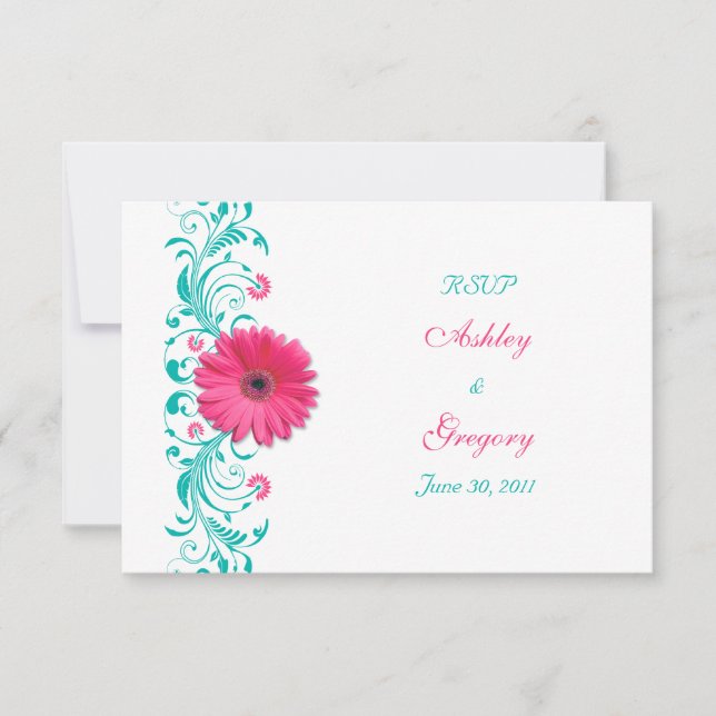 Tarjeta de respuesta floral rosa Gerbera Daisy (Anverso)