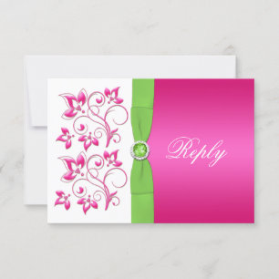 Tarjeta de respuesta floral rosa verde blanco - CI