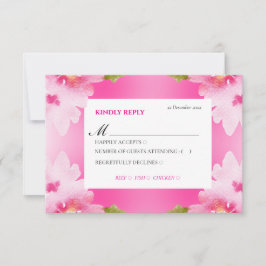 Tarjeta de respuesta floral rosa vibrante con opci