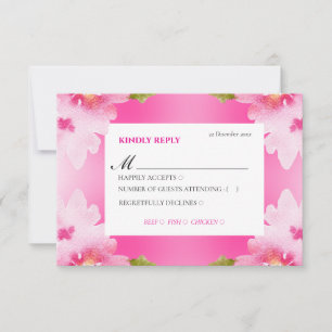 Tarjeta de respuesta floral rosa vibrante con opci