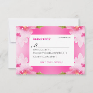 Tarjeta de respuesta floral rosa vibrante con opci