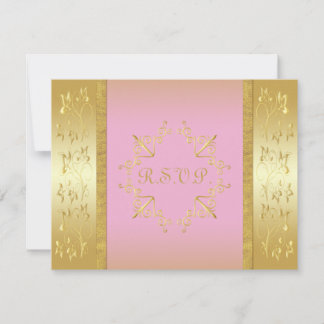 Tarjeta de respuesta floral rosa y dorada