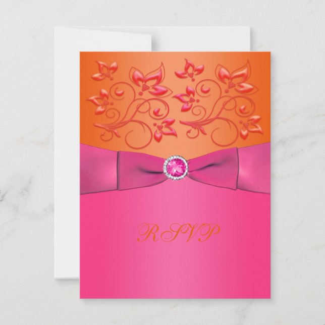 Tarjeta de respuesta floral rosa y Naranja IMPRESA (Anverso)
