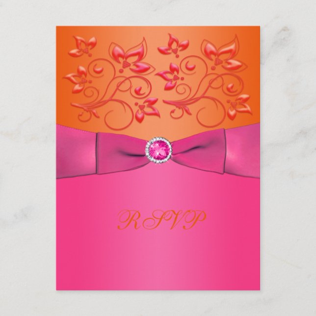 Tarjeta de respuesta floral rosa y Naranja IMPRESA (Anverso)