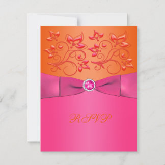 Tarjeta de respuesta floral rosa y Naranja IMPRESA