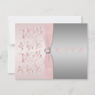 Tarjeta de respuesta floral rosa y plata
