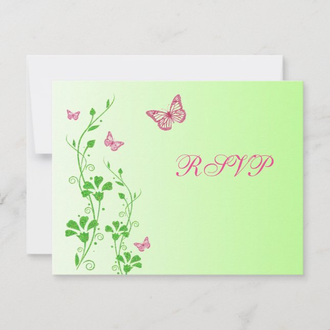 Tarjeta de respuesta floral rosa y verde con marip (Anverso)