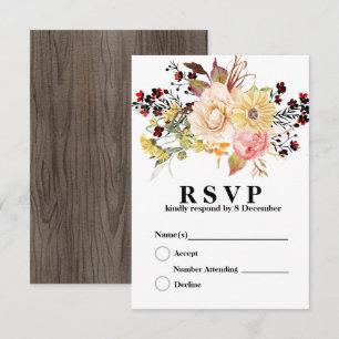 Tarjeta de respuesta floral rústica elegante de 3,
