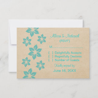 Tarjeta de respuesta floral tropical turquesa