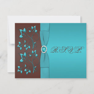 Tarjeta de respuesta floral turquesa y chocolate