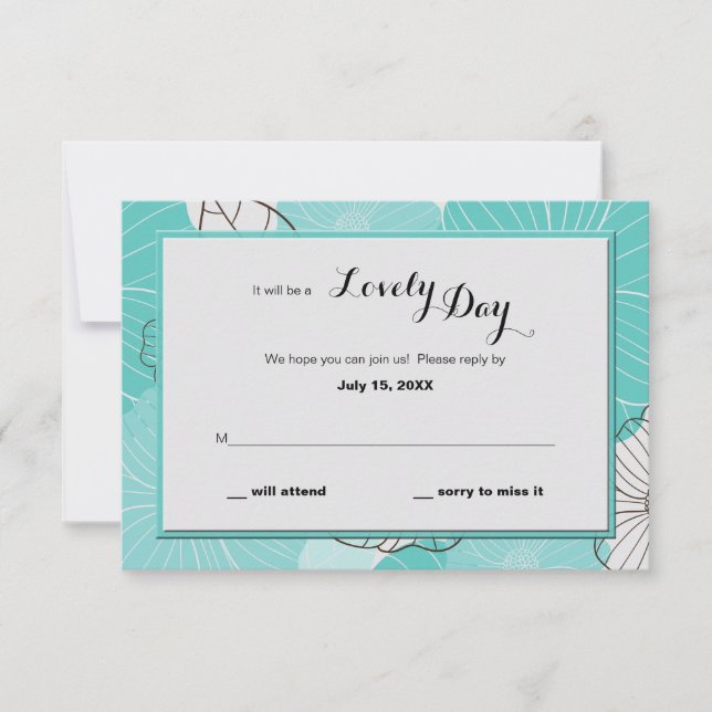 Tarjeta de respuesta floral verde azulada (Anverso)