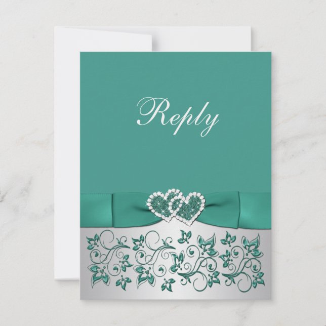 Tarjeta de respuesta floral Verde azulada IMPRESA  (Anverso)