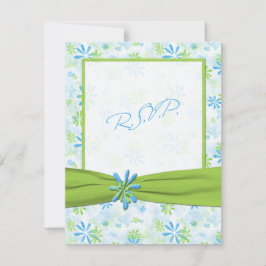 Tarjeta de respuesta floral verde lima y azul