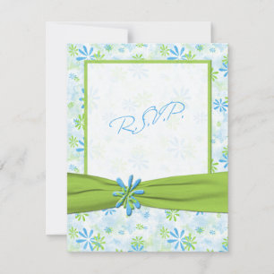 Tarjeta de respuesta floral verde lima y azul