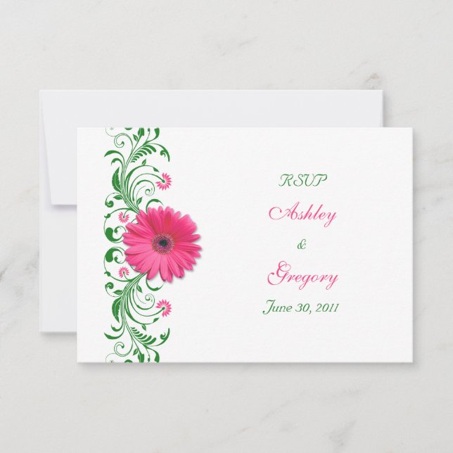 Tarjeta de respuesta floral verde rosa Gerbera Dai (Anverso)