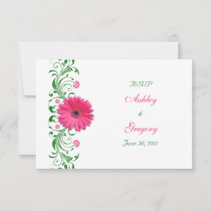 Tarjeta de respuesta floral verde rosa Gerbera Dai