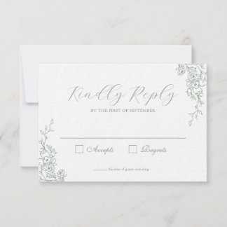 Tarjeta de respuesta floral verde simple de boda