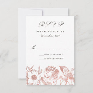 tarjeta de respuesta floral vintage oro rosa