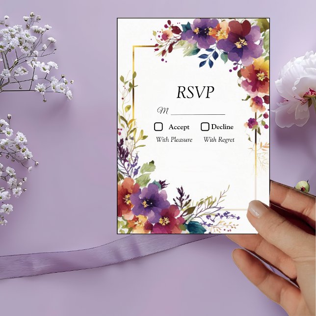 Tarjeta de Respuesta Flores de Acuarela Elegantes (Subido por el creador)