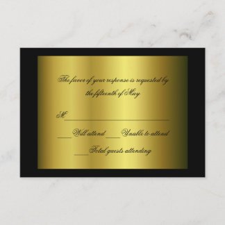 Tarjeta de respuesta formal de color negro y oro