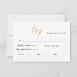 Tarjeta de respuesta formal elegante con guión dor