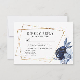 Tarjeta de respuesta geométrica floral azul