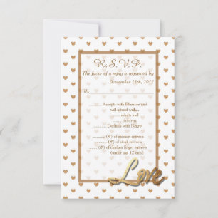 Tarjeta de respuesta Gold Love Hearts Boda 3.5x5 R