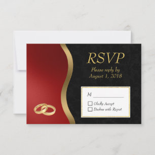 Tarjeta de respuesta Gold Red & Black RSVP