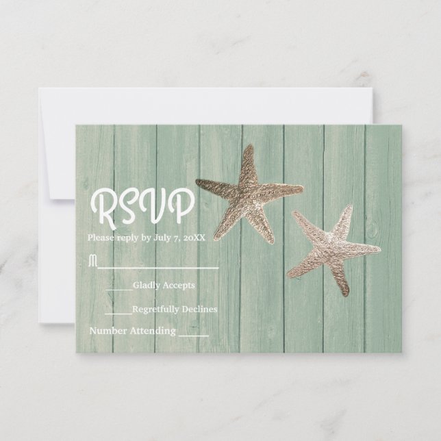 Tarjeta de respuesta Gold Starfish y madera elegan (Anverso)