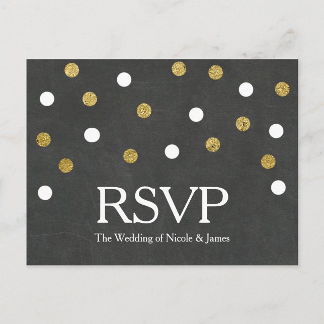 Tarjeta de respuesta Gold & White Confetti Party P (Anverso)