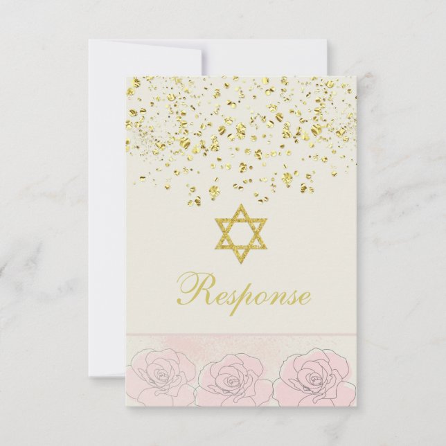 Tarjeta de respuesta Golden Conetti Bat Mitzvah (Anverso)