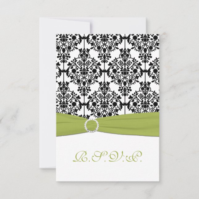 Tarjeta de respuesta Green, White y Black Damask I (Anverso)