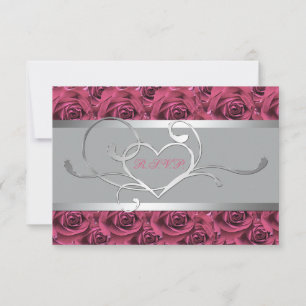 Tarjeta de respuesta gris con rosas rosas rosas ro