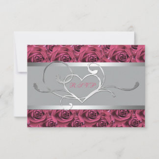 Tarjeta de respuesta gris con rosas rosas rosas ro