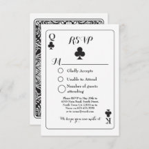 Tarjeta de respuesta jugando RSVP boda K Q As de T
