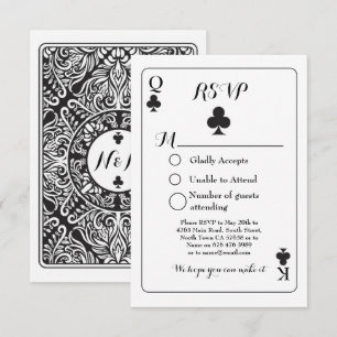 Tarjeta de respuesta jugando RSVP boda K Q As de T