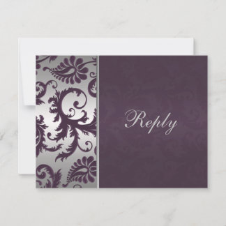Tarjeta de Respuesta Lapis Púrpura y Plata Damask 