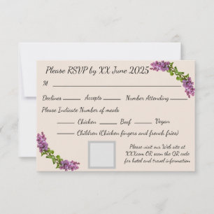 Tarjeta de respuesta Lilas y Crema