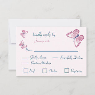 tarjeta de respuesta mariposas rosa azul marino RS