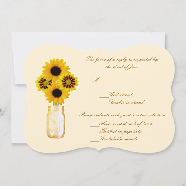 Tarjeta de respuesta Mason Jar de flores amarillas (Anverso)