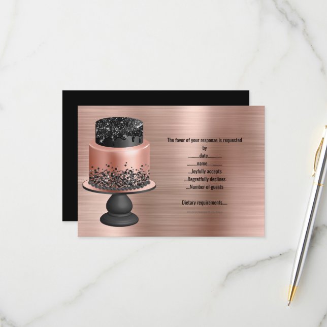TARJETA DE RESPUESTA METÁLICA DE CAKE DE ORO ROSA  (Anverso/Reverso In Situ)