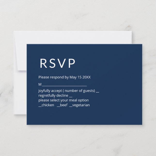 Tarjeta de respuesta minimalista azul marino (Anverso)