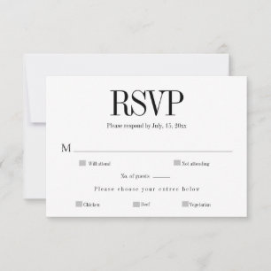 Tarjeta de respuesta Minimalista Chic Negro y Blan
